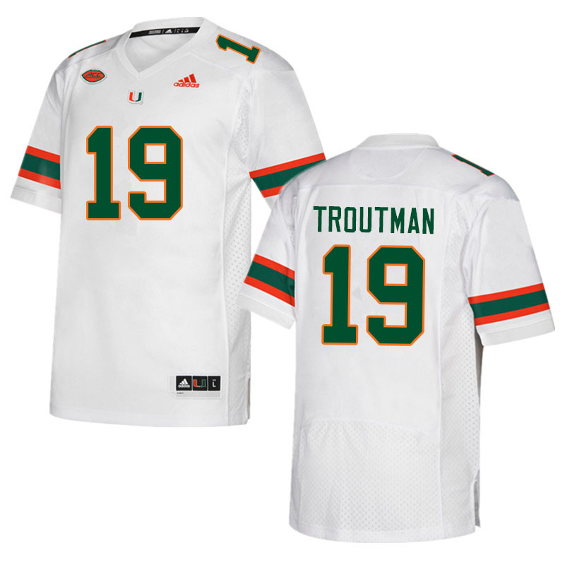 Men #19 Deshawn Troutman Miami Hurricanes College Football Jerseys Sale-White - Click Image to Close